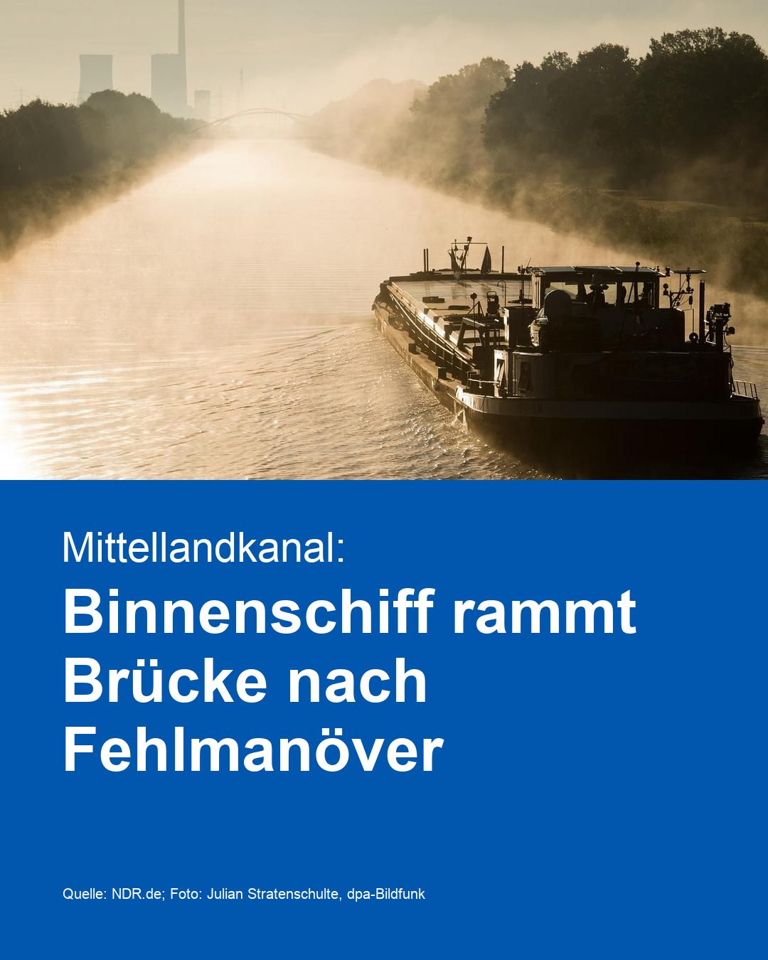 Mittellandkanal: Binnenschiff rammt Brücke nach Fehlmanöver